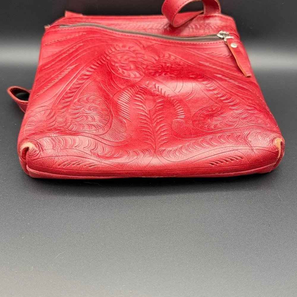 Red and Black Embossed Leather Crossbody Bag - Picture 8 of 13